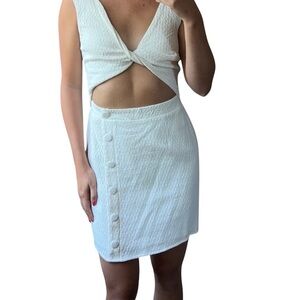 Sabo Skirt White Twist Front Open Button Detail Skirt- Small